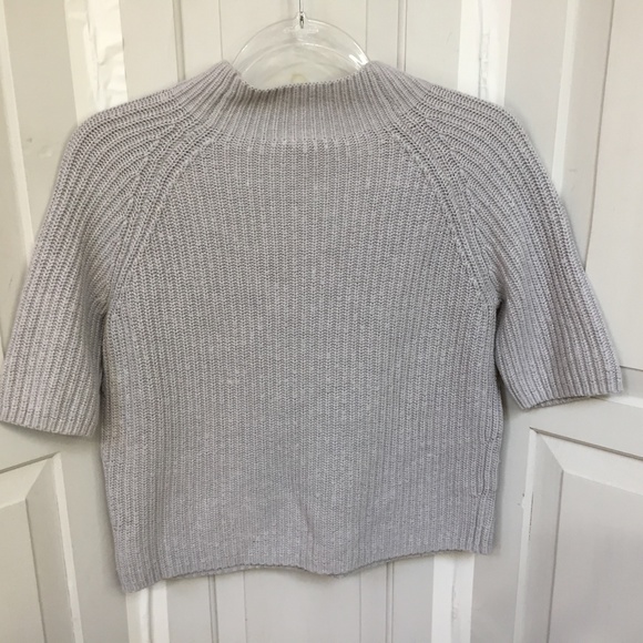 Theory Gray Mock Neck Cropped Cotton/ Cashmere Sweater - Picture 12 of 16
